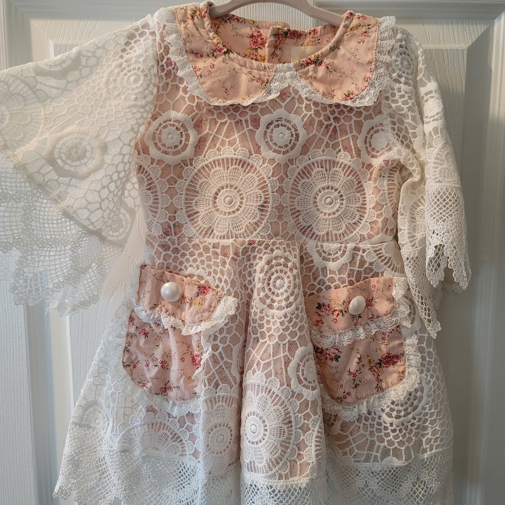 Beautiful Floral Lace Dress with Ruffle Bell Sleeve- Perfect for phootshoot